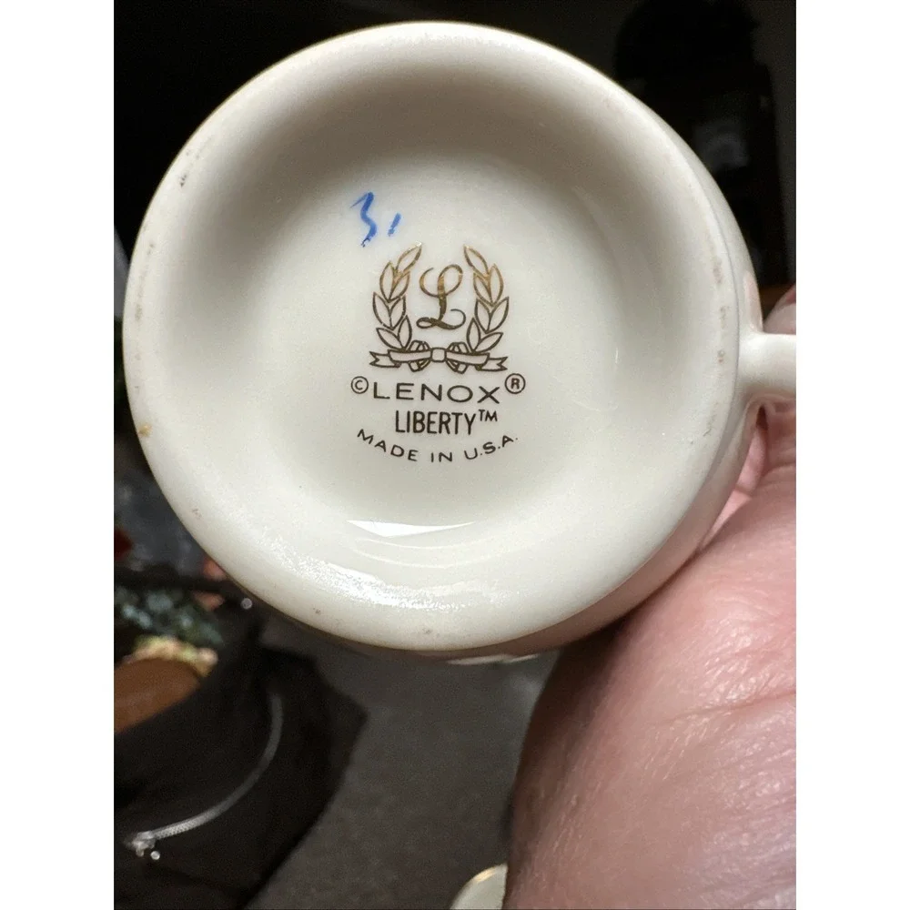 Lenox‎ Liberty Cups Set of 6 Ivory Blue Gold Trim Footed Tea Coffee USA